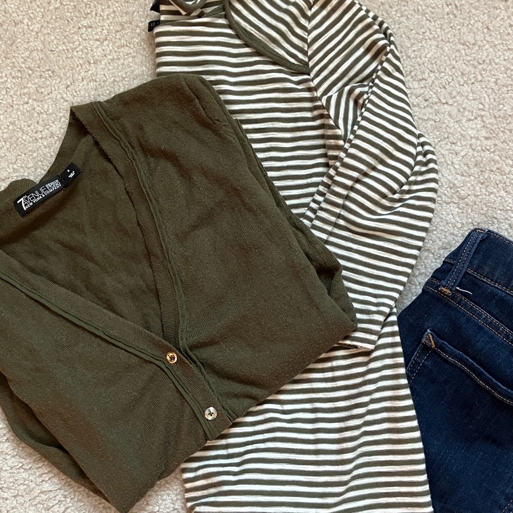 Olive green Striped Top